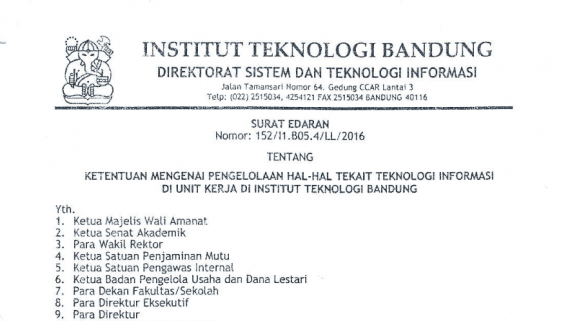 Ketentuan Mengenai Pengelolaan Hal-hal Terkait Teknologi Informasi  Di Unit Kerja Di Institut Teknologi Bandung