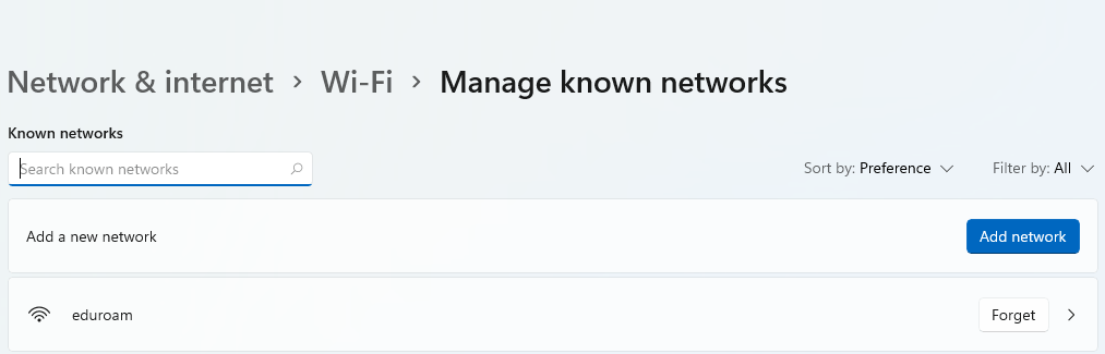 Manage known network